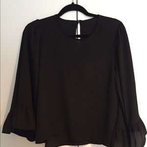 Zara semi cropped, ruffle sleeve blouse